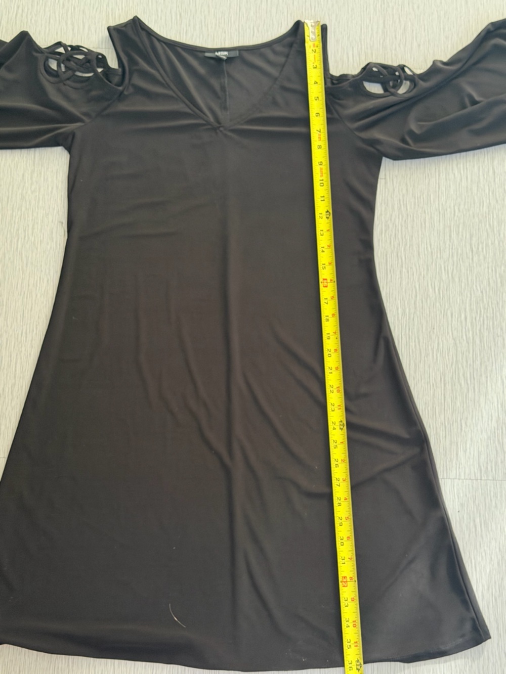 MSK Black Cold-Shoulder V-Neck Midi Dress with Lattice Sleeve Detail Medium NWT - Picture 4 of 9